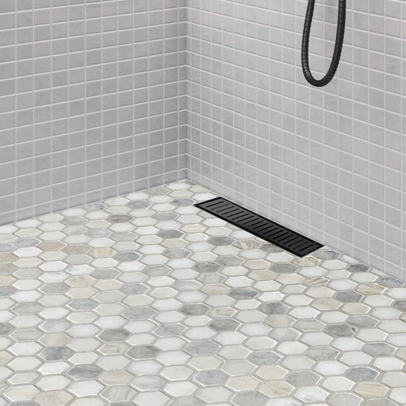 Neodrain Professional Black 24-Inch Linear Shower Drain Manufacturer with Removable Capsule Pattern Grate, 304 Stainless Steel Rectangle Shower Floor Drain- Adjustable Leveling Feet,Hair Strainer - Image 2
